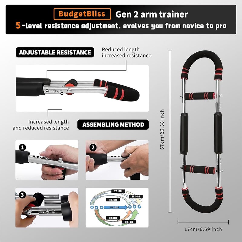 BudgetBliss Chest Workout Equipment, Twister arm Trainer, Adjustable 5 Resistance Levels Ergonomic Home Gym Equipment, Chest Workout Equipment for Daily Fitness and Muscle Building Training - Image 4
